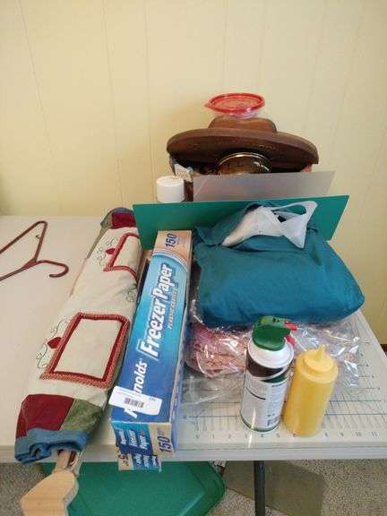 Picnic Basket, Freezer Wrap, Tins, Buttons, Quilting Tools image