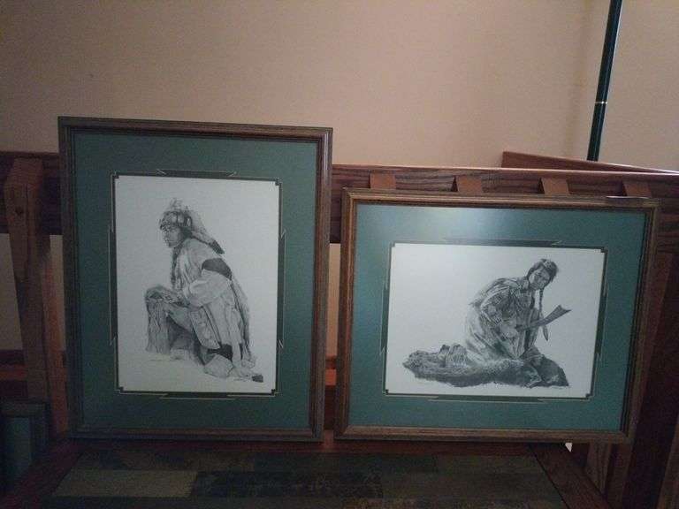 (2) Chuck Ren Framed Black Prints: Ceremonial Warrior and Tomahawk image