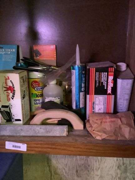 Shelf Lot with Various Supplies and Tools image