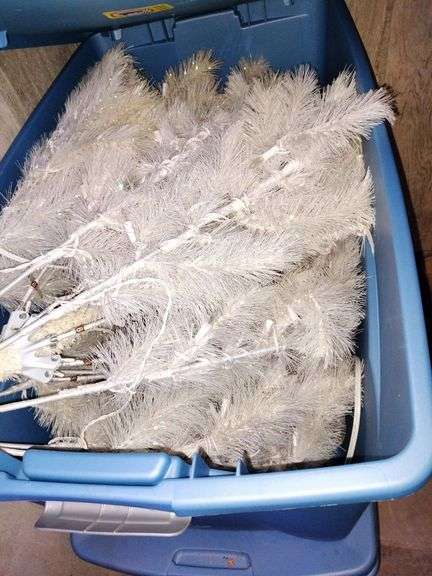 White Christmas Tree Branches in Blue Storage Container image