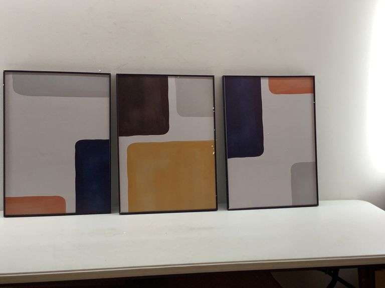 3 Panel Abstract Wall Decor (Corner Damage to One Frame)