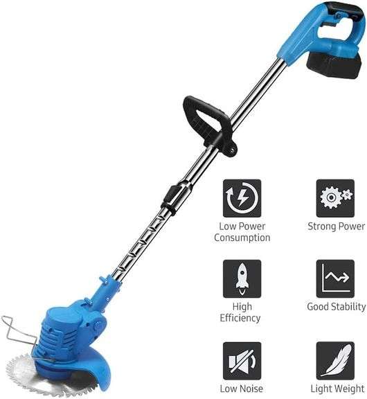 String Trimmer/Edger, Geevorks 21V Electric Weed Eater Telescopic Cordless Grass Trimmer with 2 Pcs 1500mAh Rechargeable Battery/Fast Charger/ 3 Kinds of Blade-s