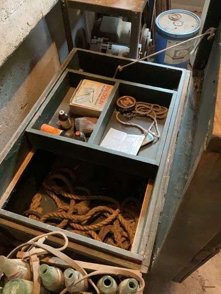 Wooden Tool Chest (may have been livestock showbox) with Assorted Contents (South Room) image