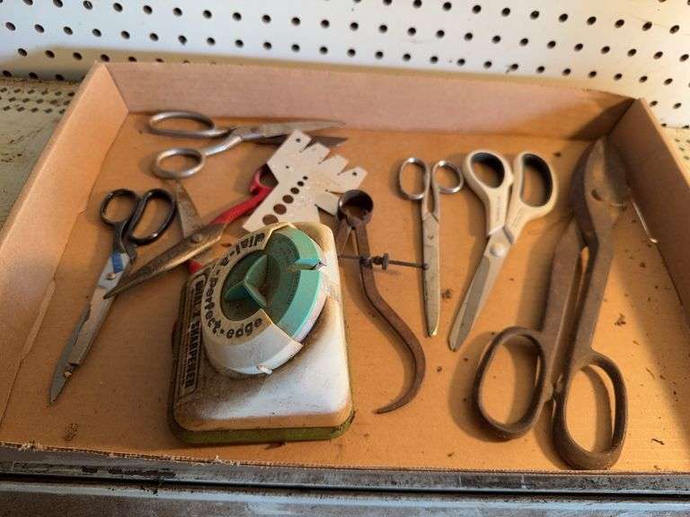 Assorted Lot of Scissors, Calipers, Drill Gauges and Knife Sharpener image