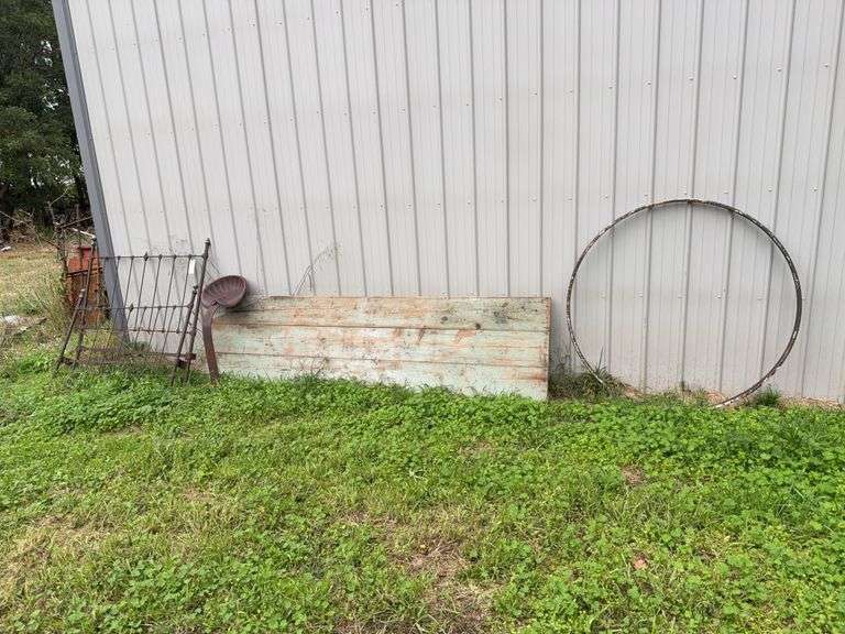 Iron Bed Frame, Tractor Seat, Wooden Sideboard, Metal Ring image