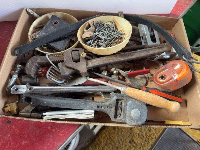 Mixed Lot of Metal Hardware, Fasteners, and Tools image