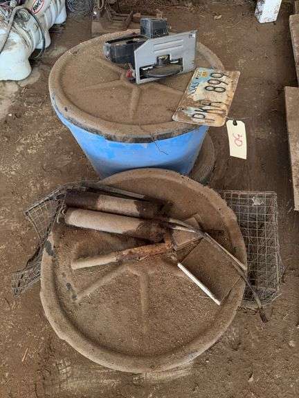 Craftsman Circular Saw, License Plate and Assorted Farm Tools image