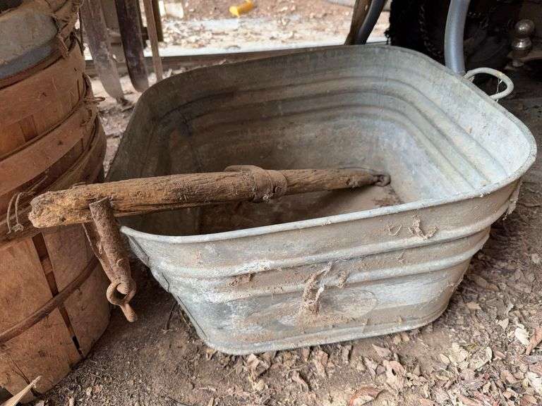 Galvanized Wash Tub & Wooden Hame image