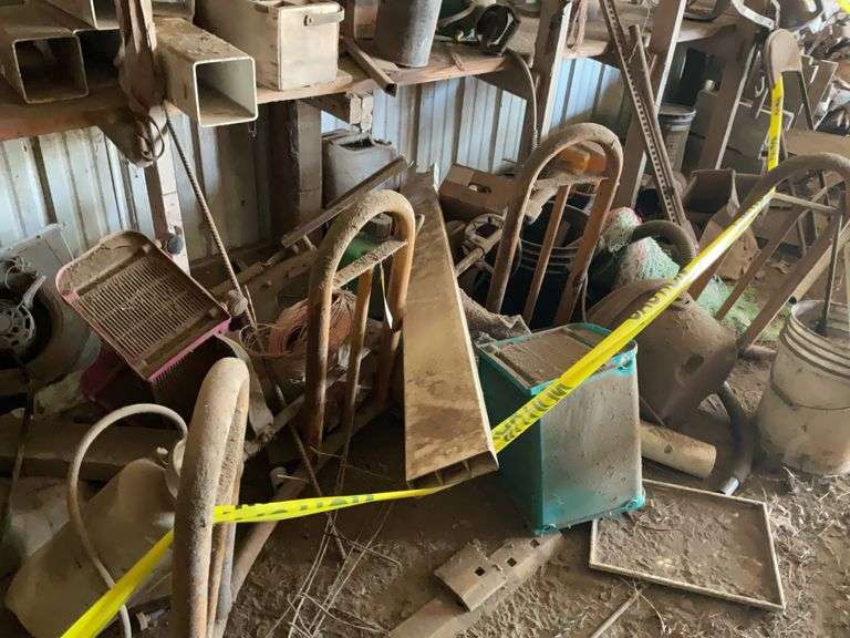 Large lot Farm-Related Items incl part to bale feeder, tubing, buckets, weed eater, jack, plus more image
