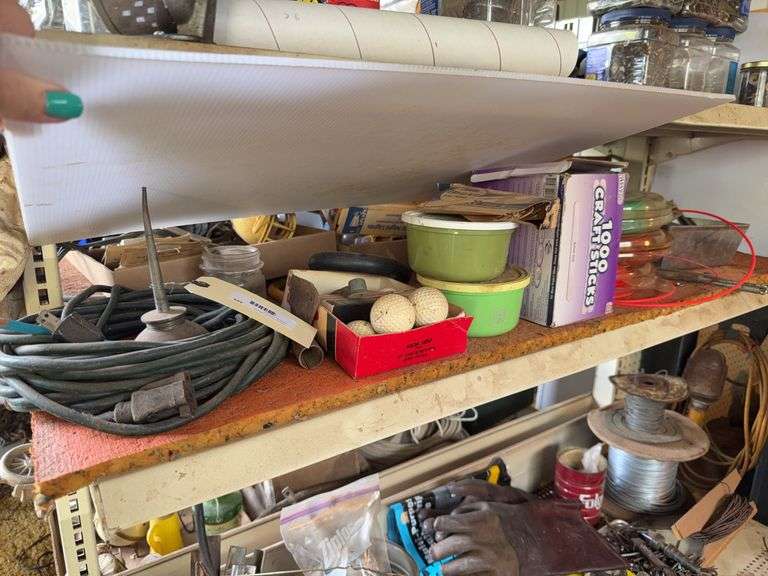 Lot of String Trimmer Line, Wood Craft Sticks, Golf Balls, and More image