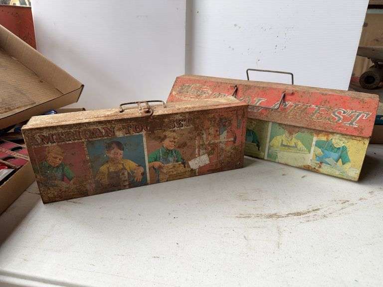 Two Vintage American Tool Chests with Hand Drill image