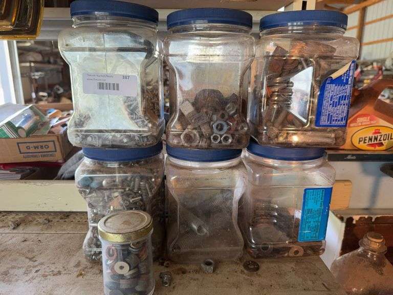 Assorted Hardware Jars - Screws, Nuts, Bolts, Springs and More image