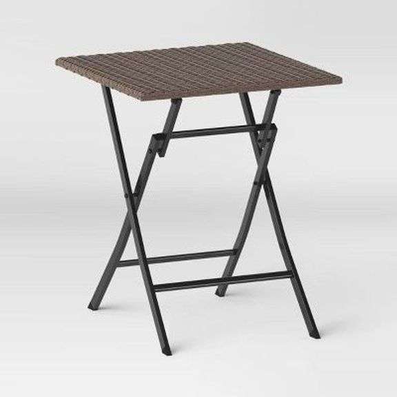 All-Weather Wicker Square Folding Outdoor Portable Side Table Light Brown - Room Essentials : Steel Frame, Rust-Resistant image