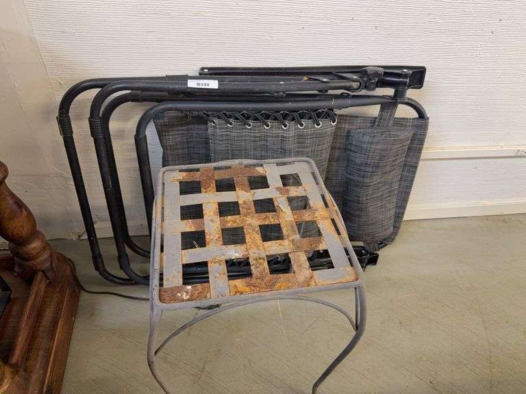 Metal Stool and Folding Zero Gravity Chair image