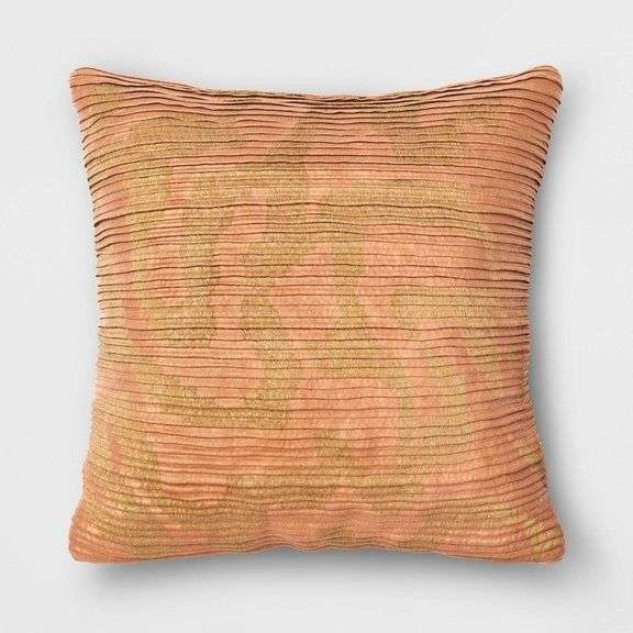 Geometric Patterned Pleated Satin with Metallic Embroidery Square Throw Pillow image