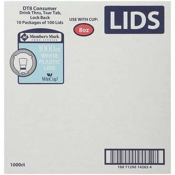 Member's Mark Plastic Drink Thru Lids without Straw Slot, White Fits 8 oz. cups, 1000 ct. image