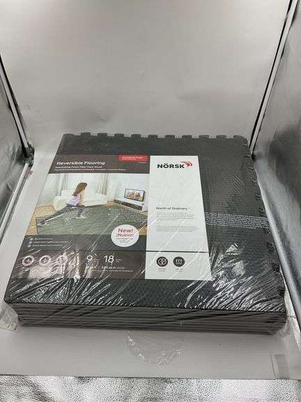 Reversible flooring, interlocking foam tiles, faux wood image