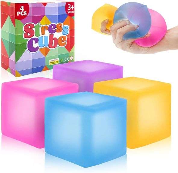 4 Pack Stress Cube Fidget Toys Large Size SquishyStress Balls for Adults Kids, Sensory Calming Toys Slow Rising for Relaxation, Squishies Anxiety Stress Relief Toy with Thick Substance image