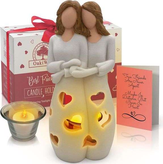 Candle Holder Statue with Flickering LED Candle | Mothers Day, Friendship Bday, Bestie, BFF Christmas Unique Present for Her image