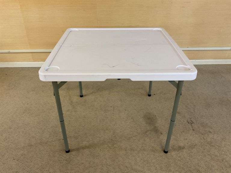White foldable table with cupholders and gray metal legs image