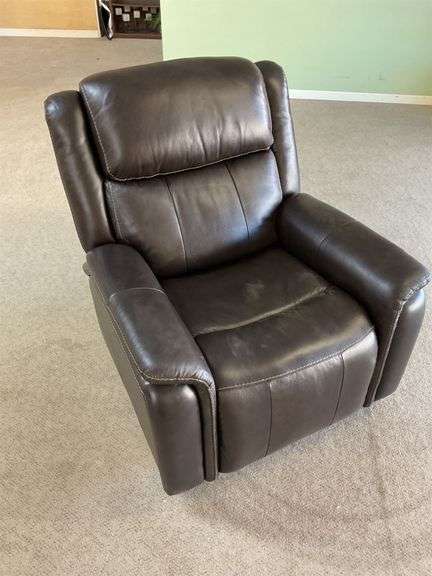 Brown leather electric recliner with adjustable headrest and backrest image