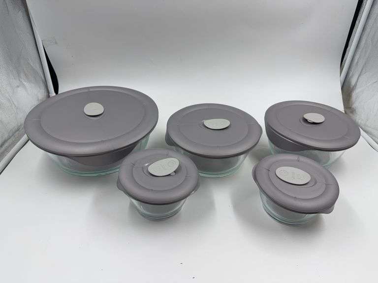 Pyrex Glass Storage Container Set with Gray Lids - 5 Piece image