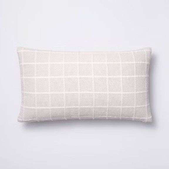 Oblong Woven Grid Decorative Throw Pillow Light Beige image