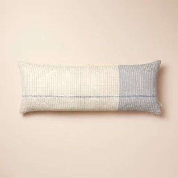 14"x36" Color Block Decorative Lumbar Throw Pillow, Tan/Blue image