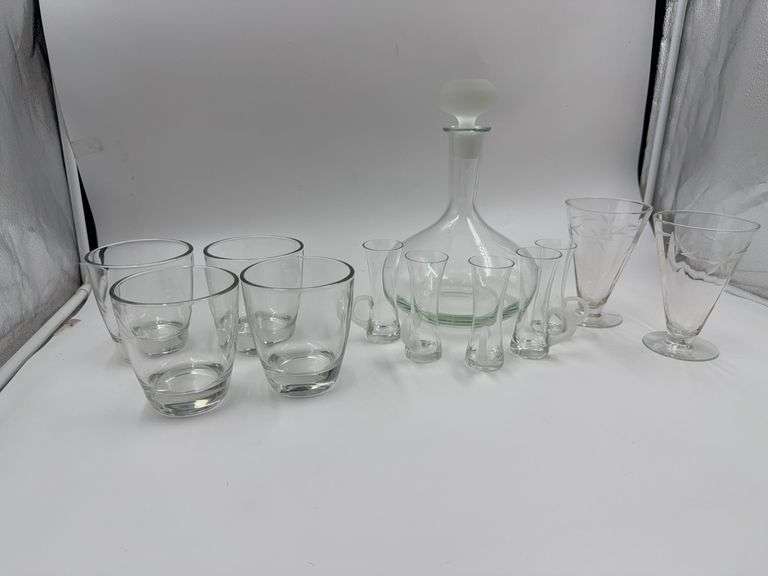 Glass Decanter with Variety of Drinkware image