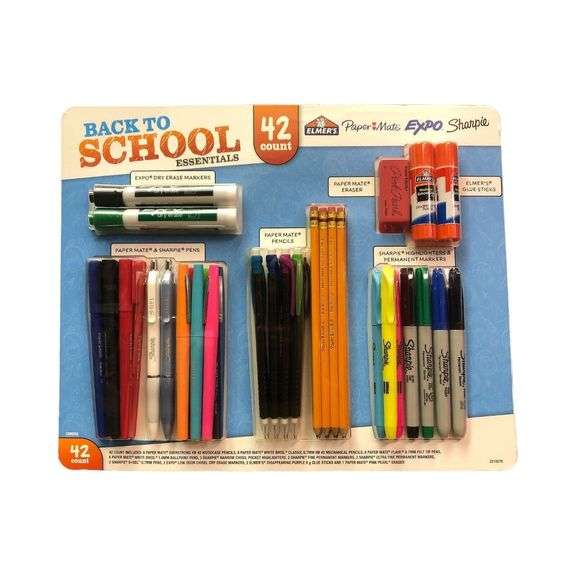 (2) Back to School Essentials Set, 42ct - Pens, Pencils, Markers, Eraser and Glue image