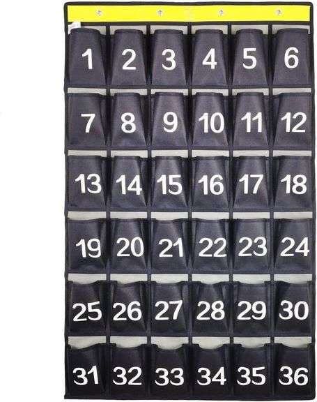 Numbered Cell Phones and Calculator Holder Classroom Pocket Chart Wall Door Hanging Organizer for Sundries (36 Pockets with Digital) image