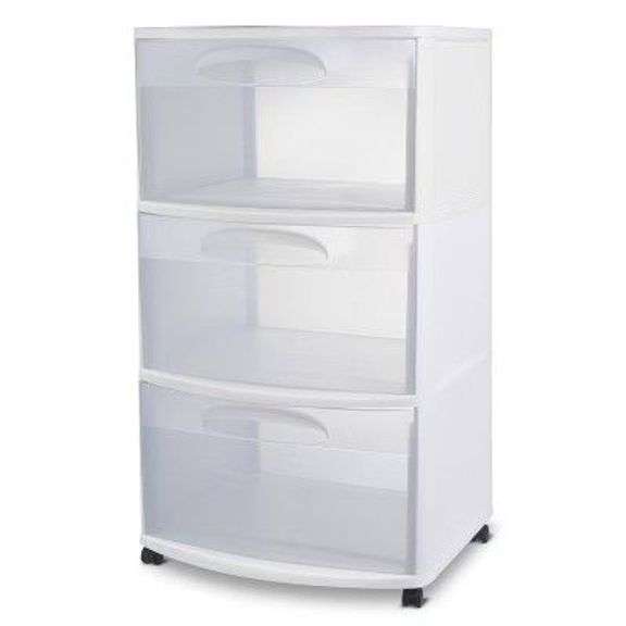 Sterilite Three Drawer Wide Cart with Clear Drawers image