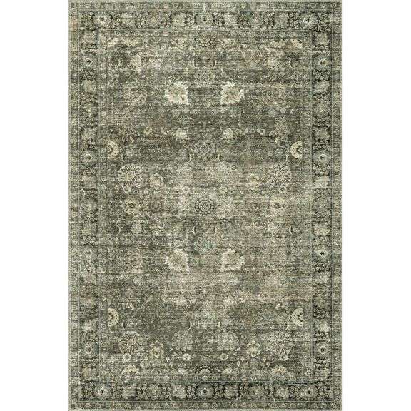 nuLOOM Bayberry Spill Proof Vintage Machine Washable 4ft. x 6ft. Green Grey Area Rug image