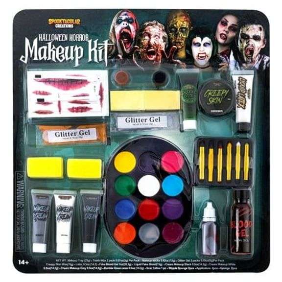 Spooktacular Creations 26 Pcs Halloween Family Makeup Kit Zombie Face Paint with Zombie Green Ooze Fake Blood Costume Easy on & Easy Off image