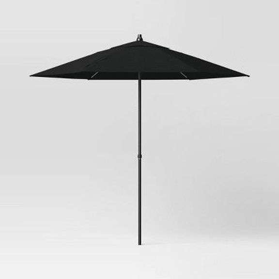 7.5' Round Outdoor Patio Market Umbrella Black - Steel Frame, Push-Up Lift, No Tilt image