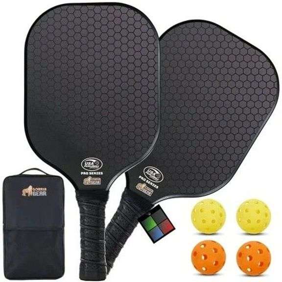Gorilla Gear Pickleball Paddle Set of 2 with Pickleball Balls, Bag, USAPA Approved Fiberglass Racket, Black image