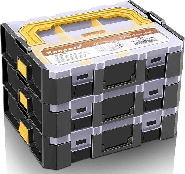 Small Parts Organizer, 6-Compartments Parts Organizer, Stackable, Removable Dividers for Hardware 3 PCS,Yellow image