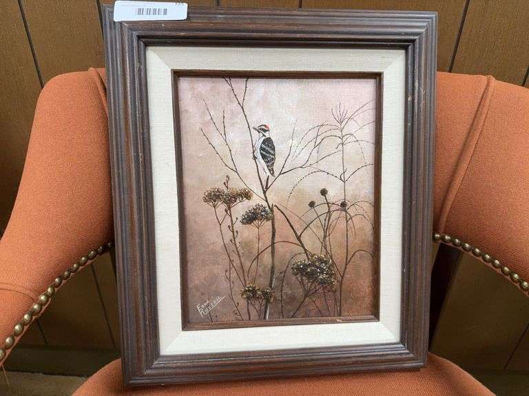 Framed Original Edna Russell Bird Oil Painting image