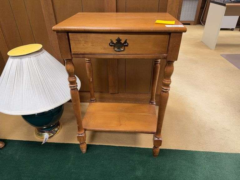 Small Wooden Side Table with Drawer and Shelf image