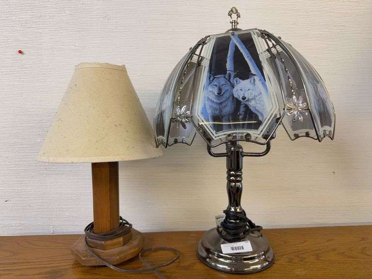 Two Table Lamps: Wolf Shade and Fabric Shade image
