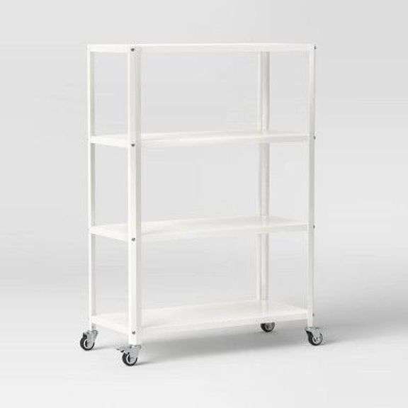 Small 44" 3 Shelf Rolling Metal Bookcase Chalk Whi image