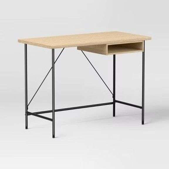 Wood and Metal Writing Desk with Storage Natural - image