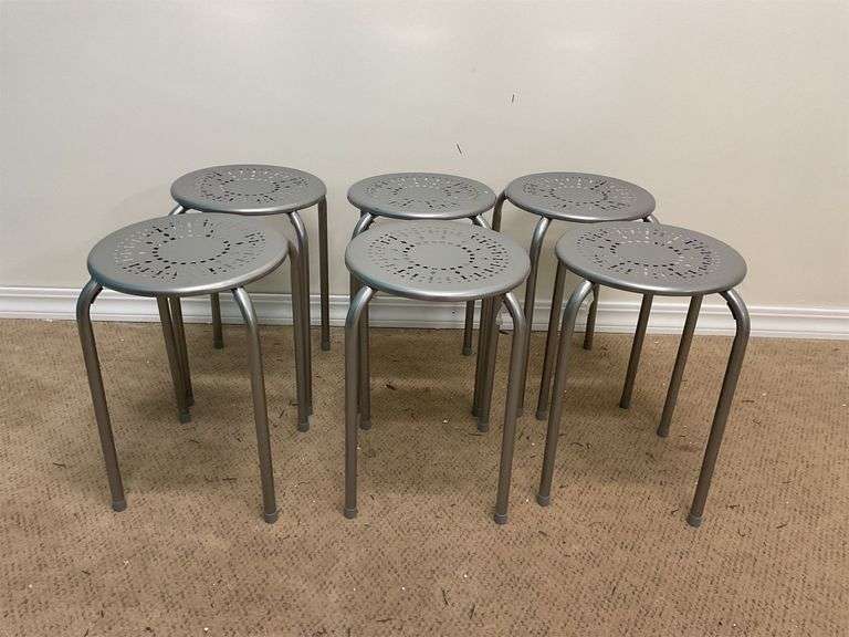 (6) metal silver stools image