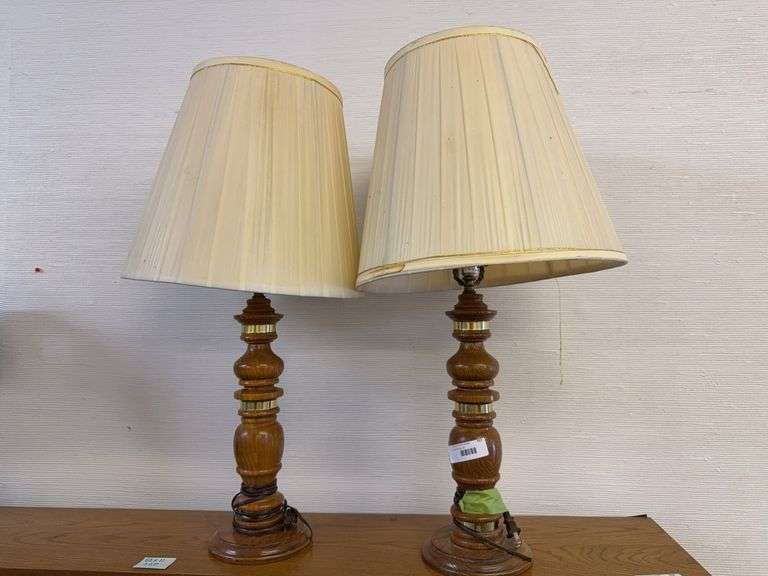 Pair of Wood Table Lamps with Shades image