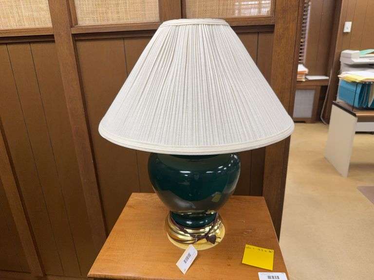 Green and Gold Ceramic Table Lamp with Shade image
