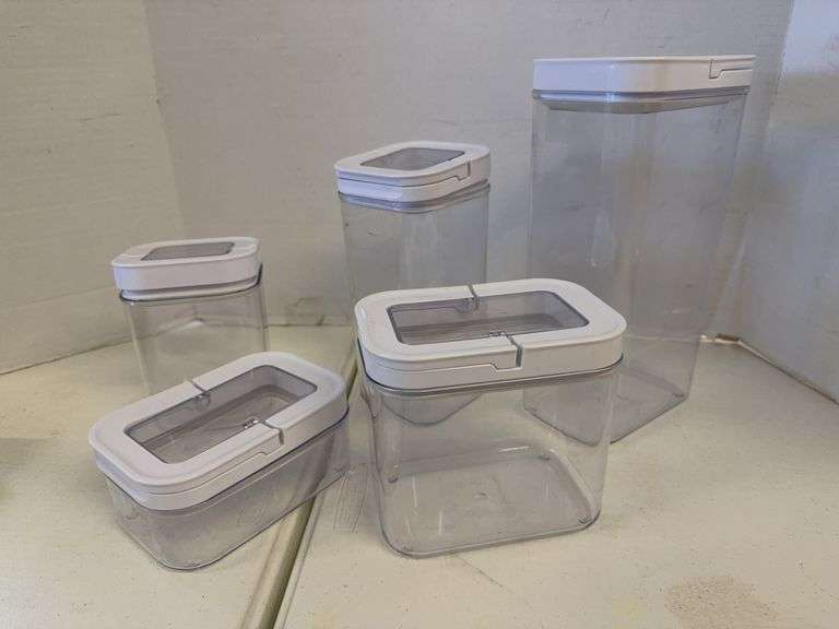 Set of 5 Clear Food Storage Containers with White Lids image