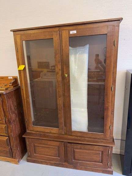 Wooden Display Cabinet with Glass Doors and Storage Base (Top: 48 x 13 x 56; Bottom: 50 x 15 x 18) image