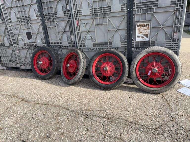 (4) 4.40/5.50-21 Lucas tires on Ford rims image