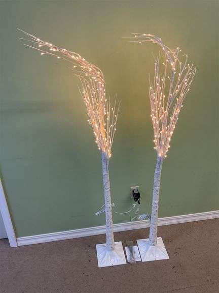(2) White light up decorative trees image
