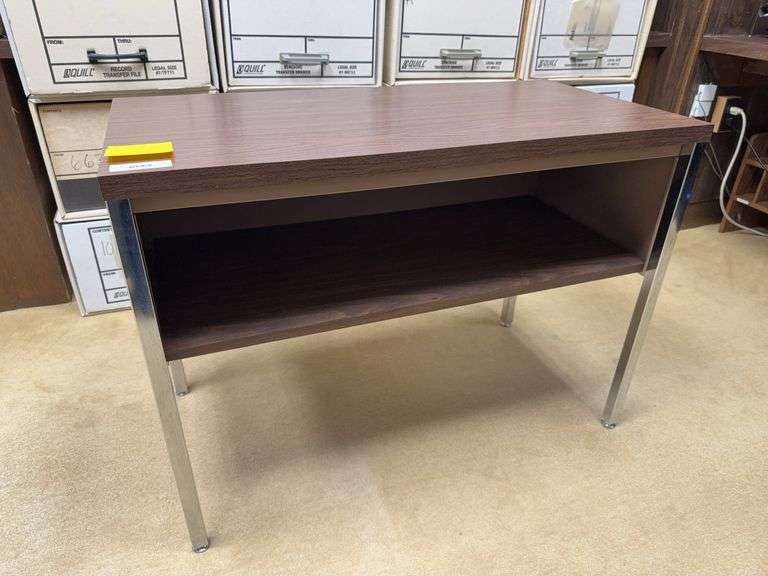 Brown Table with Chrome Legs and Shelf image